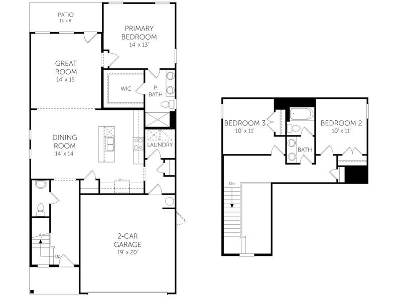 2D floor plan layout for the Intrigue - Single Family Homes by Dream Finders Homes in Piper Pointe, Pikeville, NC (Image 3).