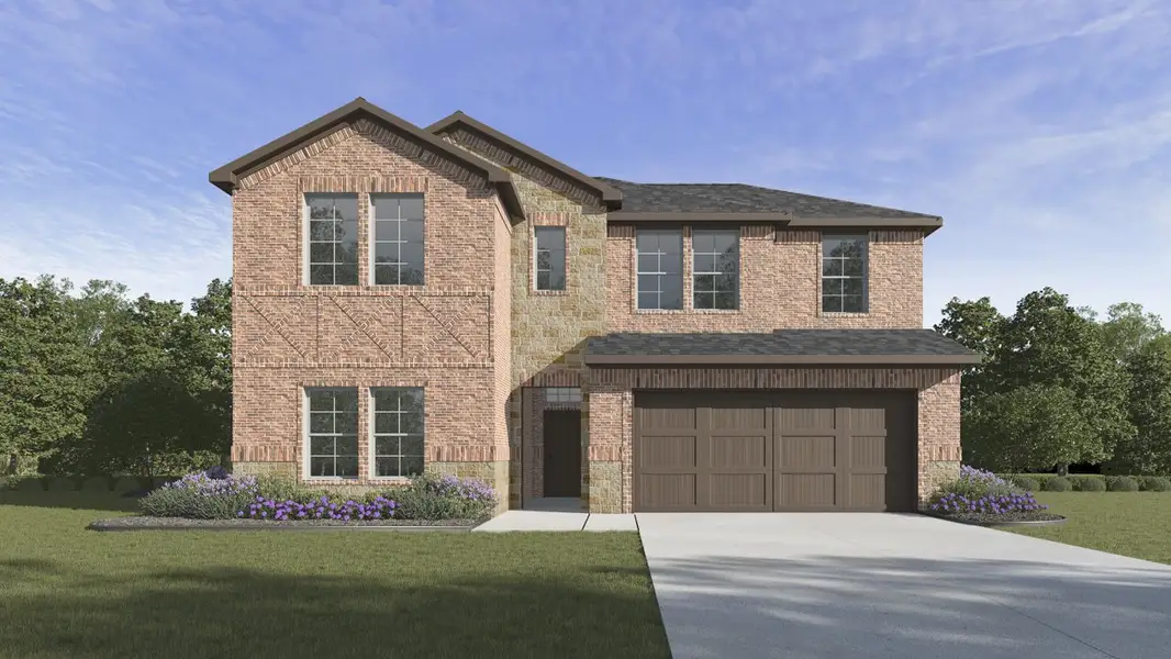 Front exterior of a new home in Lilybrooke at Legacy Hills, Celina, TX, highlighting curb appeal (Image 1). Front exterior of a new home in Lilybrooke at Legacy Hills, Celina, TX, highlighting curb appeal (Image 1).