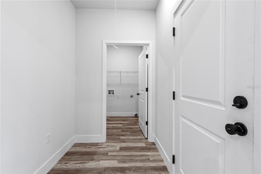 Garage door to the right and laundry room