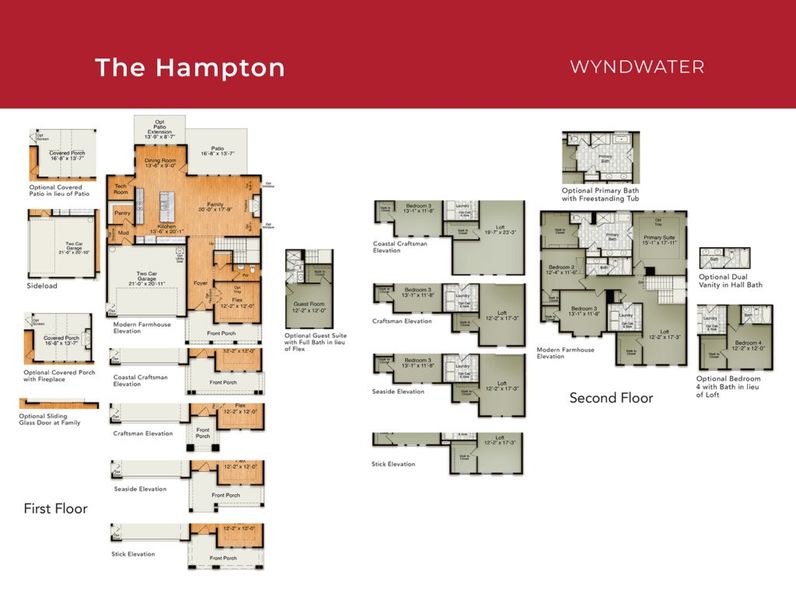 2D floor plan layout for the The Hampton by RobuckHomes in Windwater, Hampstead, NC (Image 5).