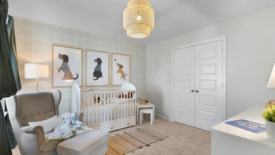 A comforting nursery with soft carpeting, featuring a cozy armchair and crib. A comforting nursery with soft carpeting, featuring a cozy armchair and crib.