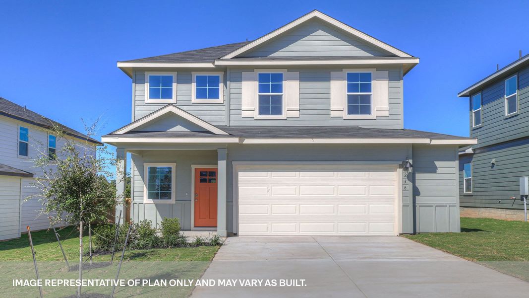 Representative exterior photo of a completed home built from the The Madison by D.R. Horton in Paramount, Kyle, TX (Image 2). Representative exterior photo of a completed home built from the The Madison by D.R. Horton in Paramount, Kyle, TX (Image 2).