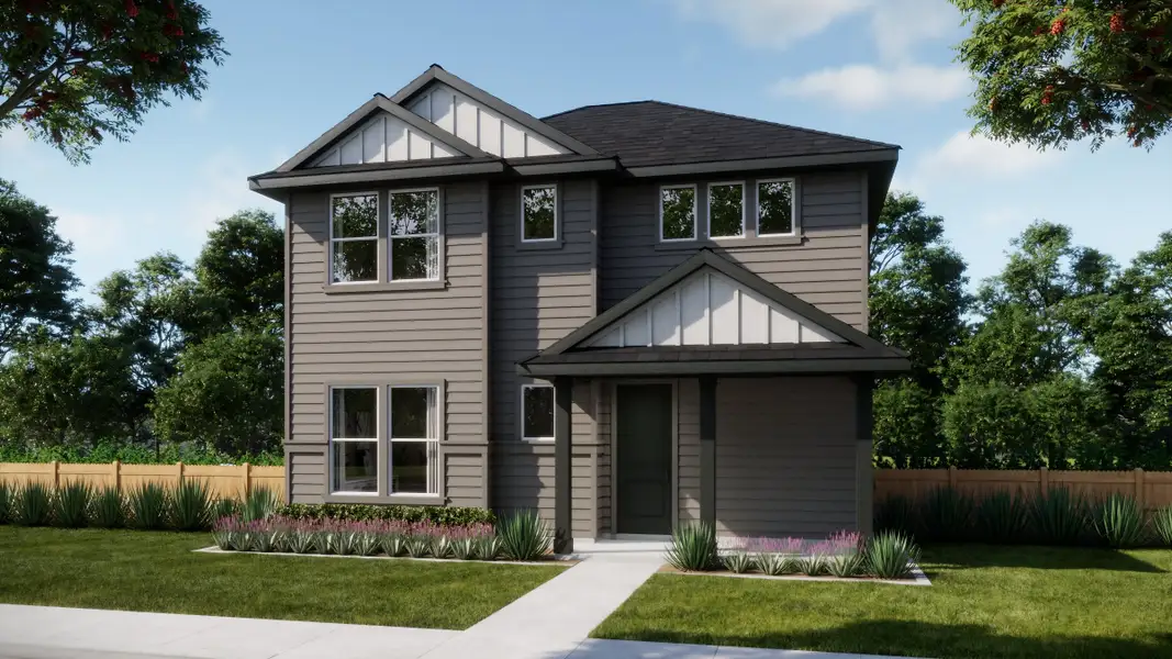 Representative exterior photo of a completed home built from the 3554 by Risewell Homes in Parkton Square, Kyle, TX (Image 3). Representative exterior photo of a completed home built from the 3554 by Risewell Homes in Parkton Square, Kyle, TX (Image 3).