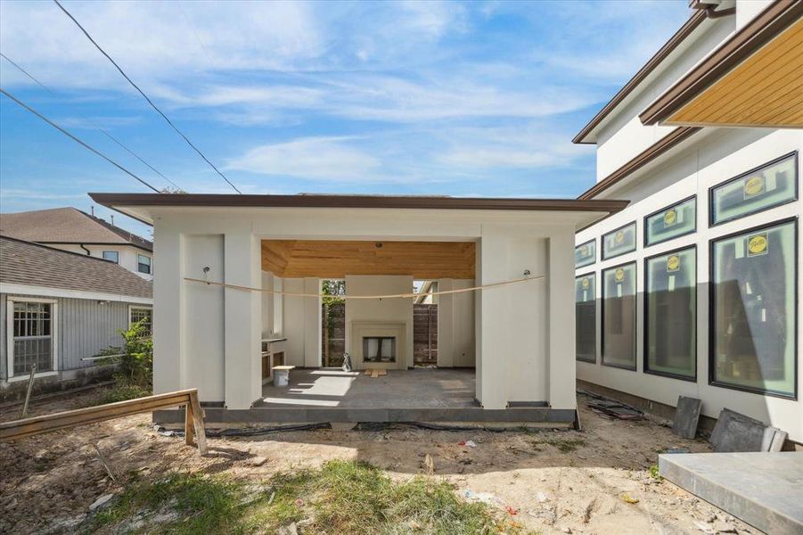 Hours will be spent in this outdoor pavilion featuring Pennsylvania blue porcelain tile, vaulted ceiling with fan, gorgeous fireplace with over mantle wiring for media, outdoor kitchen and soon to be accented with two lovely coach lanterns.