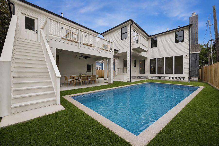 Digitally rendered pool concept illustrating the backyard’s potential for future outdoor living and entertaining space. Rendering is for visual reference only and does not represent an existing pool.
