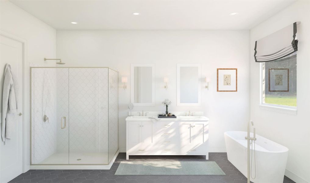 Relaxing primary bath (*Artist rendering used for illustration purposes only.) Relaxing primary bath (*Artist rendering used for illustration purposes only.)