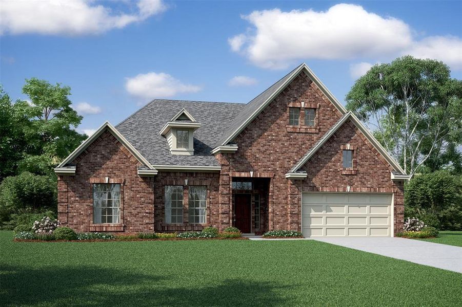 Stunning Samuel home design by K. Hovnanian® Homes with elevation A in beautiful Waterstone on Lake Conroe. (*Artist rendering used for illustration purposes only.)