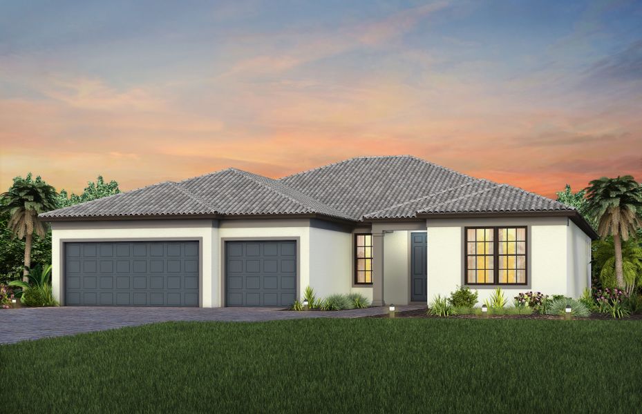 Front exterior of a new home in Del Webb Naples, Immokalee, FL, highlighting curb appeal (Image 2).