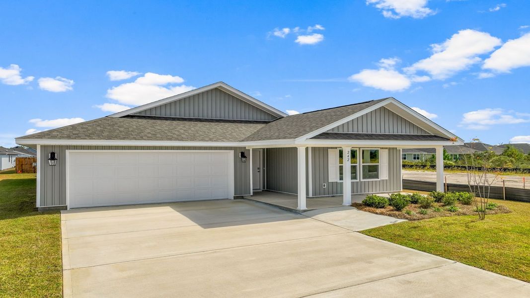 Representative exterior photo of a completed home built from the The Lakeside by D.R. Horton in Park Place, Panama City, FL (Image 2). Representative exterior photo of a completed home built from the The Lakeside by D.R. Horton in Park Place, Panama City, FL (Image 2).