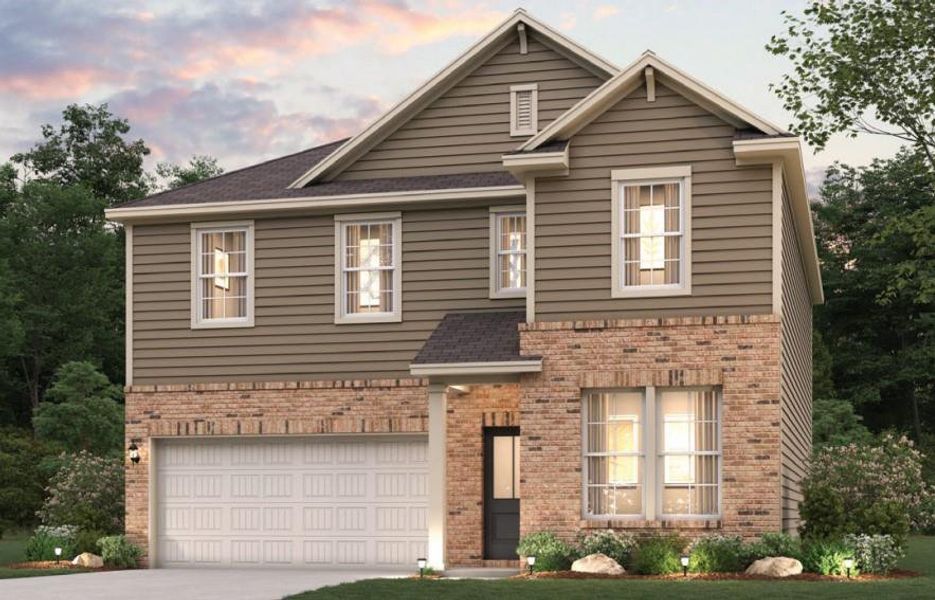 Front exterior of a new home in Kingsley Creek, Lithonia, GA, highlighting curb appeal (Image 1). Front exterior of a new home in Kingsley Creek, Lithonia, GA, highlighting curb appeal (Image 1).