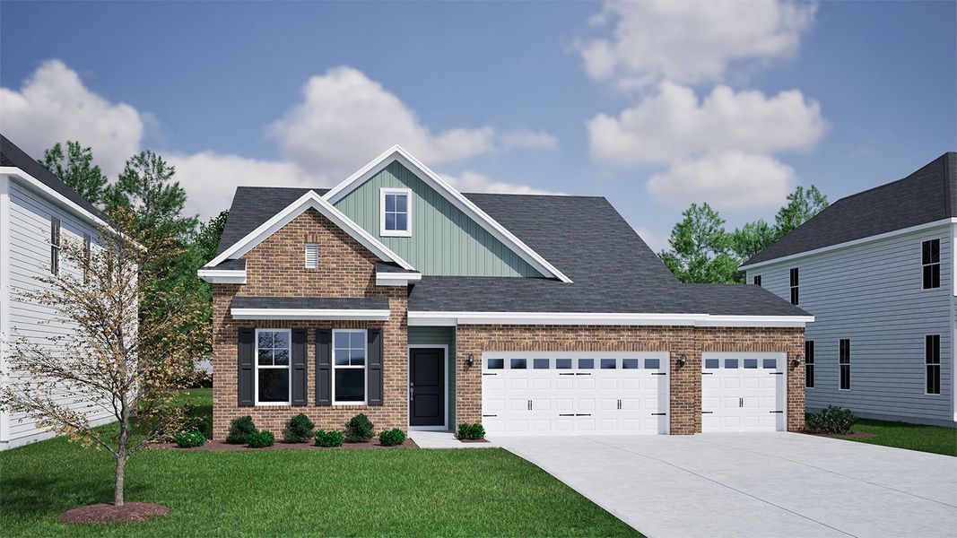 Representative exterior photo of a completed home built from the Elliott - Vanguard Collection by Mungo Homes in Ovation at Sweetbrier, Durham, NC (Image 18).