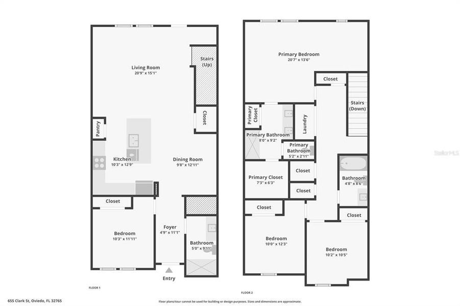 2D floor plan layout of this home in Aulin Square, Oviedo, FL (Image 5).