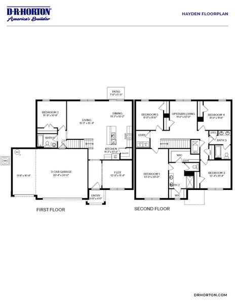 2D floor plan layout for the Hayden by D.R. Horton in Bradbury Estates, Sanford, FL (Image 4).