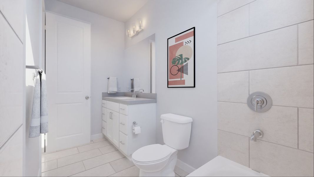 Representative furnished interior of a home built from the Dominic by New Home Co. in The Villas Collection at Novel, Austin (Image 13).