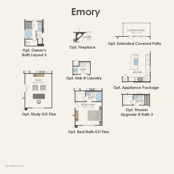2D floor plan layout for the Emory by Pulte Homes in Whitewing Trails, Princeton, TX (Image 5).