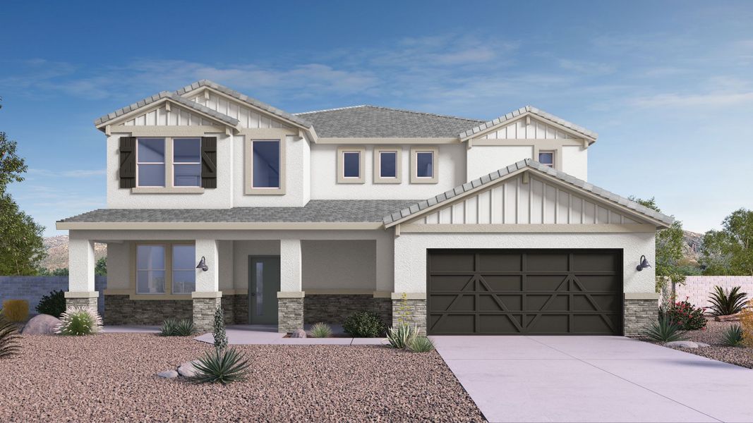 Representative exterior photo of a completed home built from the Vanderbilt by D.R. Horton in The Ridge at Stone Butte, Phoenix, AZ (Image 4).