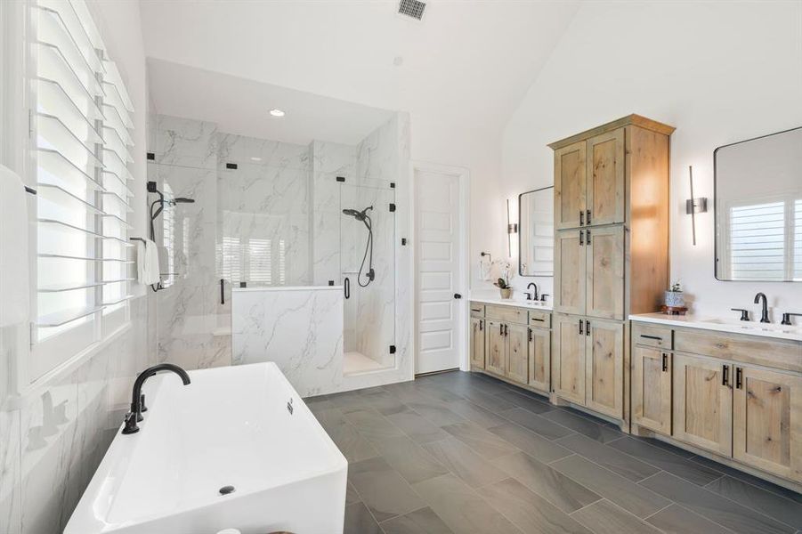 An abundance of cabinetry for storage.