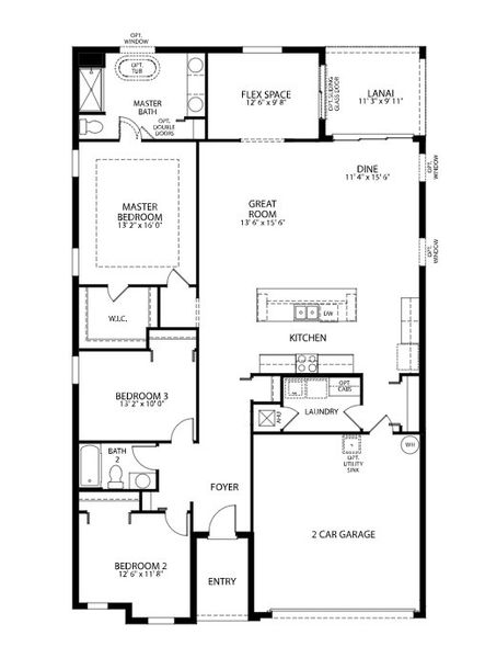 2D floor plan layout for the Drexel by Maronda Homes in Seminole Bend, Pensacola, FL (Image 3).