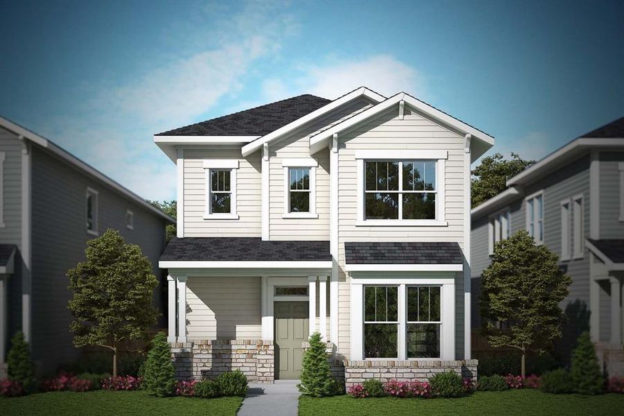 This property features a light-colored exterior with stone accents on the front porch This property features a light-colored exterior with stone accents on the front porch