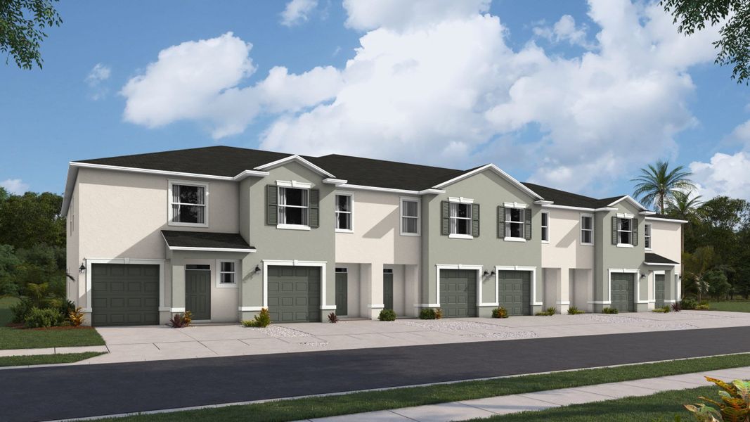 Front exterior of a new home in The Gardens at Bay Street, Sarasota, FL, highlighting curb appeal (Image 2).