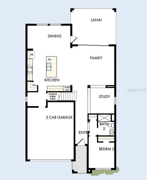 2D floor plan layout of this home in Oakfield at Mount Dora Cottage Series, Mount Dora, FL (Image 3).