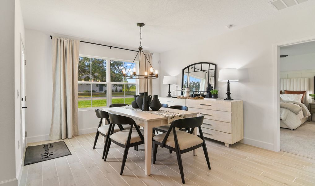 Dining area with chandelier