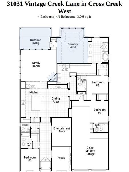 2D floor plan layout of this home in Cross Creek West, Fulshear, TX (Image 2).