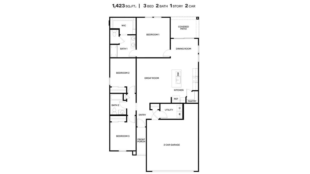 2D floor plan layout for the Baxter by D.R. Horton in Saguaro Bloom, Marana, AZ (Image 3).
