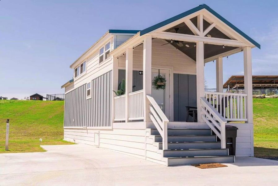 Front exterior of a new home in , Fredericksburg, TX, highlighting curb appeal (Image 1). Front exterior of a new home in , Fredericksburg, TX, highlighting curb appeal (Image 1).
