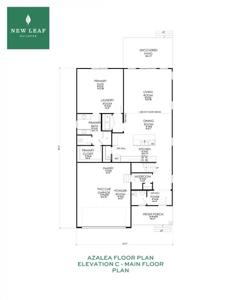2D floor plan layout for the The Azalea by New Leaf Builders in East Lake, Leland, NC (Image 3).