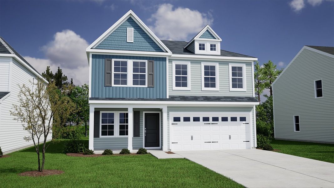 Front exterior of a new home in Ellington, Elgin, SC, highlighting curb appeal (Image 1). Front exterior of a new home in Ellington, Elgin, SC, highlighting curb appeal (Image 1).