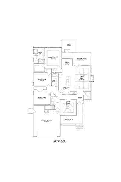 2D floor plan layout of this home in The Villas at Langston Farms, Winterville, NC (Image 2).