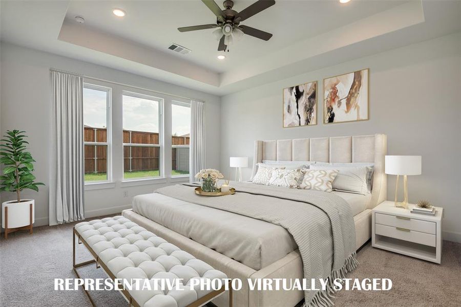 The peaceful and relaxing owner's suite is located at the rear of the home for additional privacy.  REPRESENTATIVE PHOTO VIRTUALLY STAGED