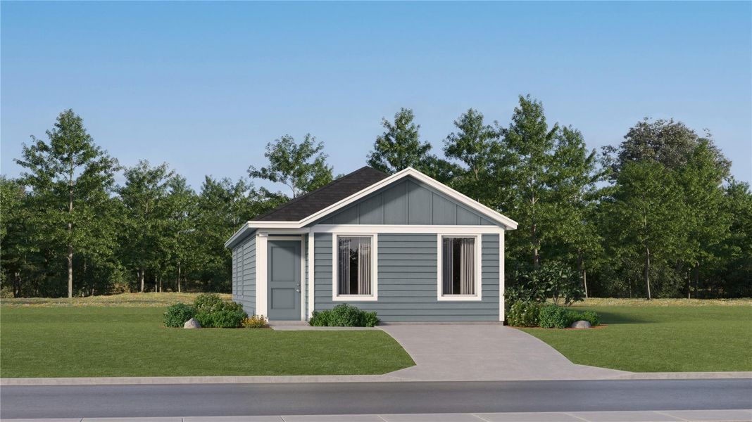 Front exterior of a new home in Rancho Del Cielo, Jarrell, TX, highlighting curb appeal (Image 20).