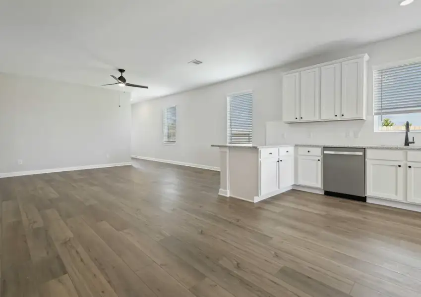 Family room and adjoining kitchen