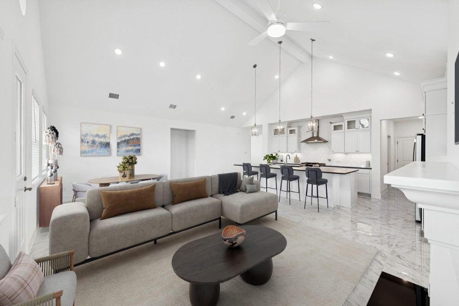 Bright and airy living area with vaulted ceilings