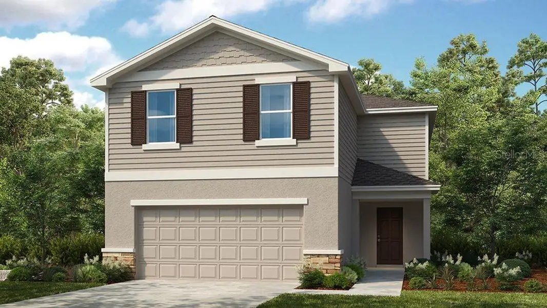 Front exterior of a new home in Coasterra Community Group Page, Palmetto, FL, highlighting curb appeal (Image 1). Front exterior of a new home in Coasterra Community Group Page, Palmetto, FL, highlighting curb appeal (Image 1).