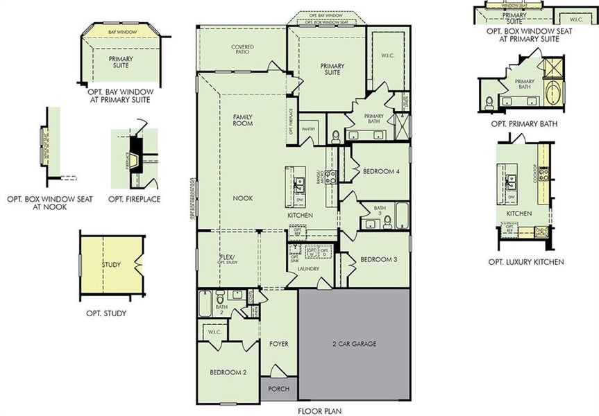 2D floor plan layout of this home in Discovery Collection at The Meadows, Denton, TX (Image 4). 2D floor plan layout of this home in Discovery Collection at The Meadows, Denton, TX (Image 4).