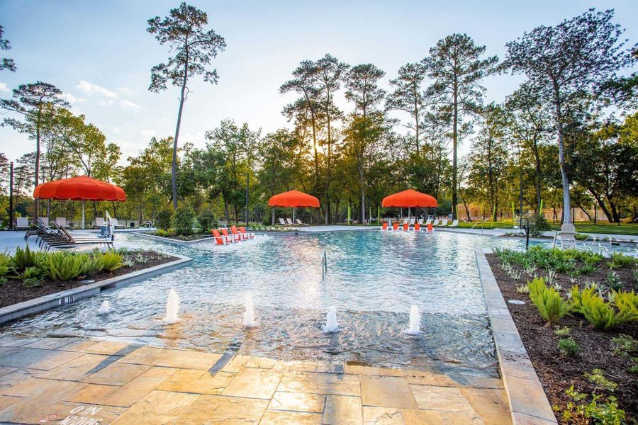 Cool off and unwind at The Lake House's resort-style pool, where stunning lake views and luxurious amenities create the perfect setting for relaxation.  Enjoy tanning ledges and shaded lounge areas.