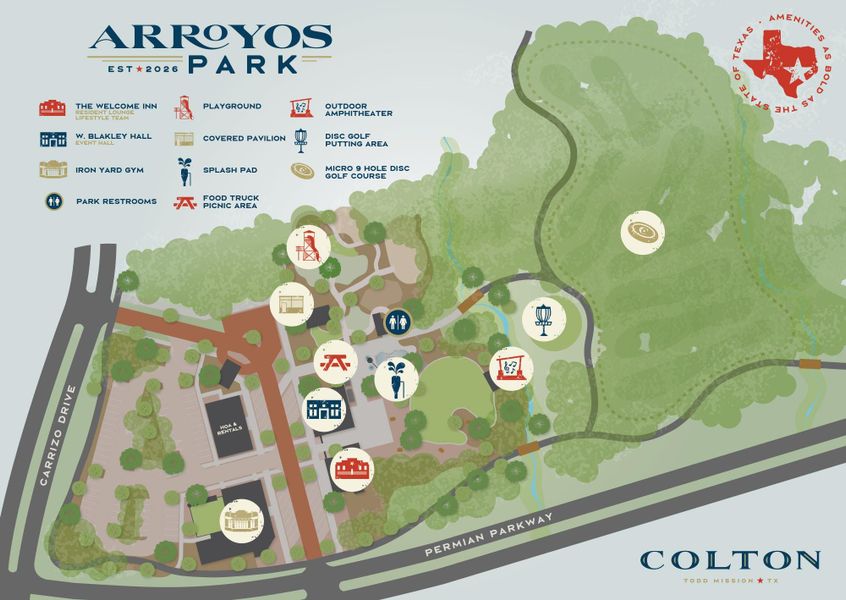 Check out all the amenities at Arroyos Park including Ampitheater!