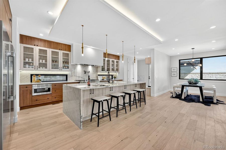 Spacious oversized island with waterfall counters