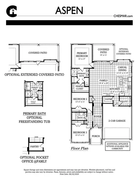 2D floor plan layout for the Aspen by Chesmar Homes in Alsatian Oaks, Castroville, TX (Image 5).