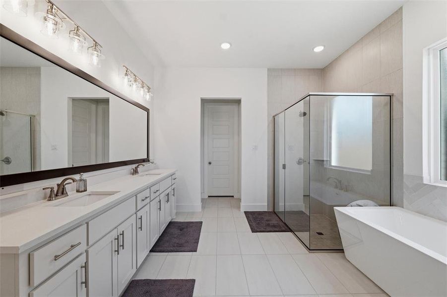 Primary bathroom - dual sinks, large walk in closet