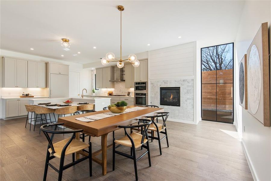 Scale and space shot of fireplace area.