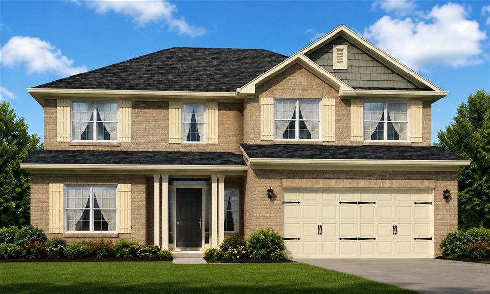 Front exterior of a new home in Mirror Lake at South Harbour, Villa Rica, GA, highlighting curb appeal (Image 20).