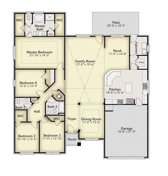 2D floor plan layout of this home in Pecan Valley, Cantonment, FL (Image 4).
