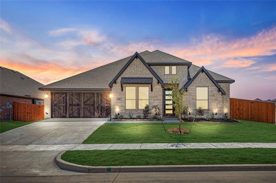 Front exterior of a new home in North Grove, Waxahachie, TX, highlighting curb appeal (Image 2).
