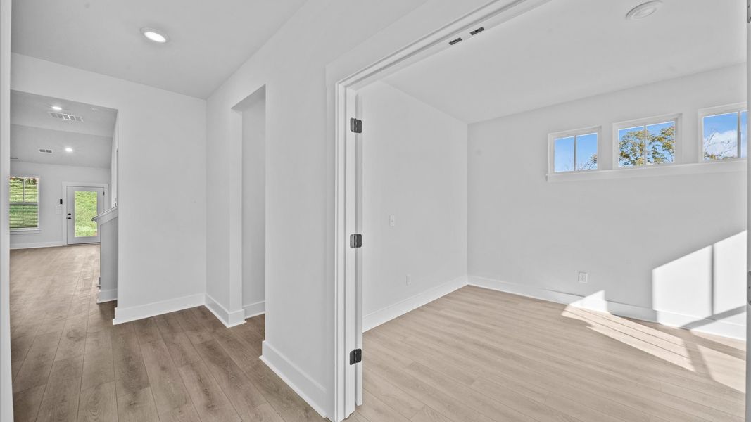 Accomplished study space featuring French doors and thoughtful design perfect for working from home