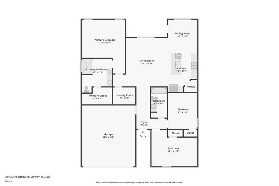 2D floor plan layout of this home in Terra Trace, Fort Worth, TX (Image 5).