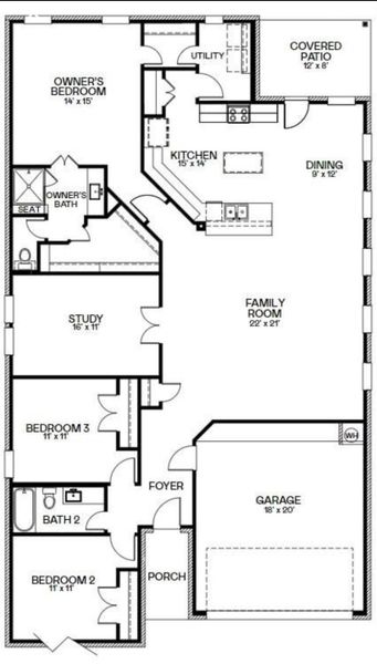 2D floor plan layout of this home in Cypress Green: Cottage Collection, Hockley, TX (Image 2).
